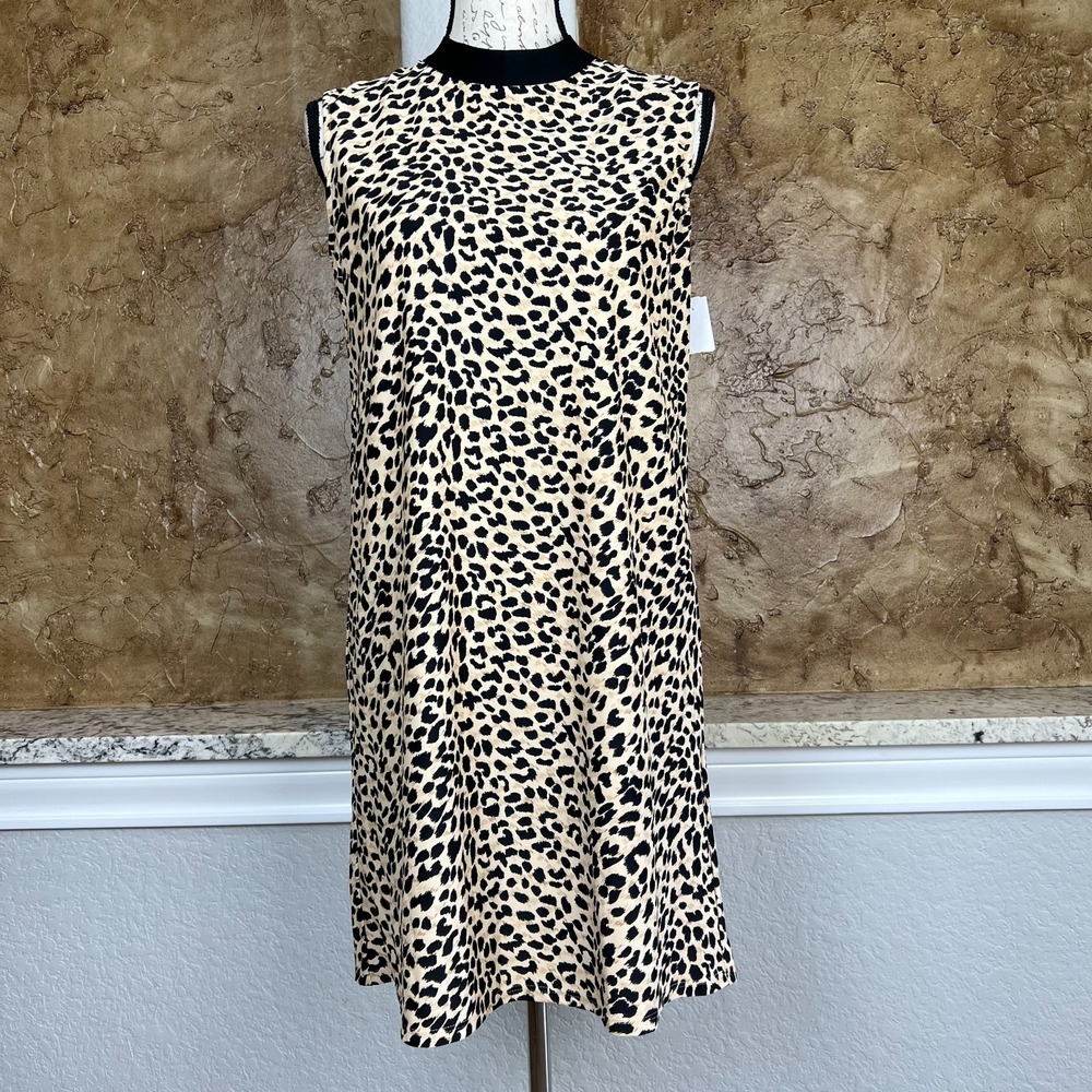 NWT Jude Connally Shift Dress Women's Medium Cheetah Print Sleeveless Stretch